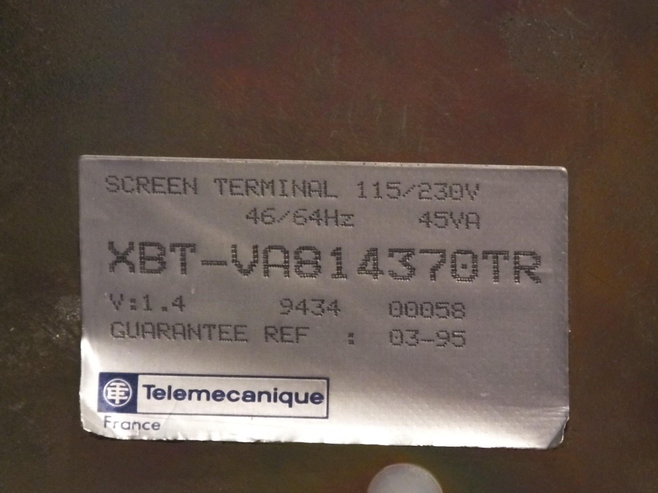 Référence XBT-VA814370TR de la marque TELEMECANIQUE